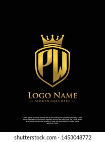 initial PW letter with shield style logo template vector