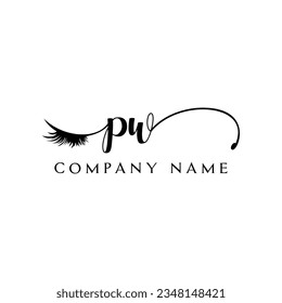 logotipo PW inicial logotipo etiqueta de cierre eyelash vector maquillaje de símbolos modernos