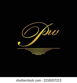 Marca inicial del logotipo de PW elegante elemento dorado