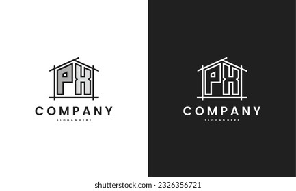 Initial PX home logo with creative house element in line art style vector design template