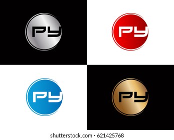 initial Py letter logo red and blue gold silver 

