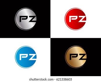 initial pz letter logo red and blue gold silver 

