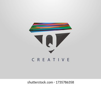 Initial Q Abstract Diamond Logo. Creative Q letter design with colorful Strips on diamond shapes.