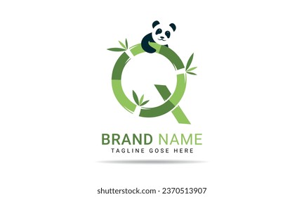 Initial Q alphabet with bamboo panda. Letter Q symbol for business and company identity