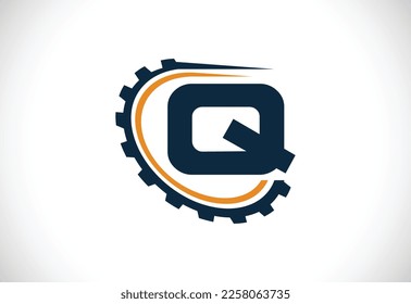 Initial Q alphabet with a gear. Gear engineer logo design. Logo for automotive, mechanical, technology, setting, repair business, and company identity