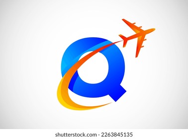 Initial Q alphabet with a swoosh and airplane logo design. Suitable for travel companies or business