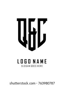 Initial Q & C abstract shield logo template vector