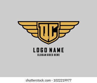 Initial Q and C wing shield logo template vector