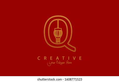 Initial Q Creative Logo Icon Design. Elegant happy chinese new year design with letter style.