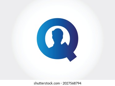 Initial Q Letter alphabet with male avatar. Lifting vector logo design. and company identity