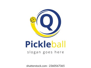 Initial Q Letter alphabet with Pickleball Logo Concept With Moving Pickleball Symbol