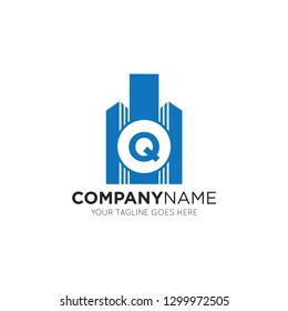 initial q letter building logo vector illustration design template