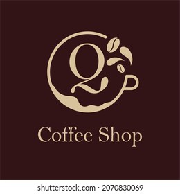Initial Q letter with Coffee Cup, Coffee Bean, Liquid for Coffee Shop, Restaurant, Cafe, Beverage Business Simple and modern Logo Template Idea