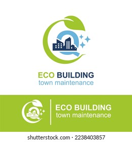 Initial Q Letter Eco Building Town Maintenance Building Exterior Company Logo Design Idea Template. Home and Building Cleaning Service