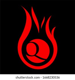 Erstmaliger Q-Brief mit Feuerlogo, Vektorillustration-Design.
