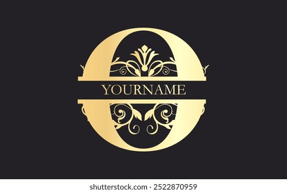 Initial Q letter floral Split Letter Monogram,luxury Wedding invitation Monogram Design,gold color on black background