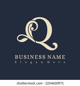 Initial Q Letter with Flourish for Luxury Boutique, Hotel, Fashion Business Logo Idea Template
