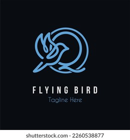 Initial Q Letter and Flying Blue Bird Restaurant, Cafe, Digital, Technology Business Logo Idea Template