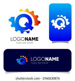 Initial Q Letter Gear Logo Design Vector Graphic 
