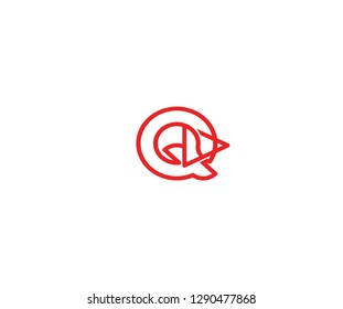 Initial Q Letter Linear Red Line with Play Media Logo Design