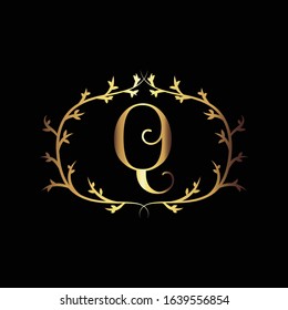 Initial Q Letter Luxury Gold Flourish Logo Design