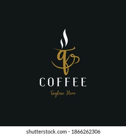 Initial q letter on cup coffee concept logo for coffee shop and store, cafeteria brand template