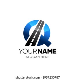 Initial Q Letter Road Way Logo Design Icon Vector Graphic