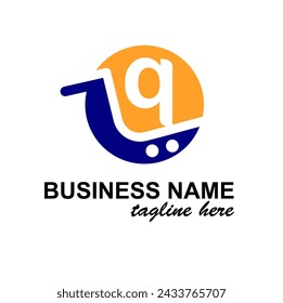 Initial q Letter in Shopping Cart, Trolley for Supermarket, Market, Shop, Store Business Simple Modern Logo Idea