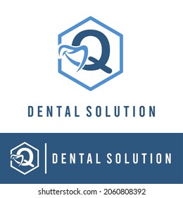 Initial Q Letter with Smile for Dental Clinic Business logo Concept. Teeth Care. Dentist Orthodontist Health Care Medical Modern Logo Template