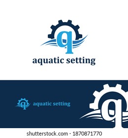 Initial q letter for swimming pools and aquatic venue repairing, setting and service company logo template