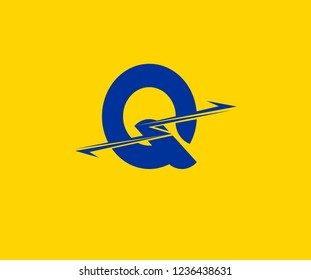 Initial Q Letter Swoosh Bolt Electric Logotype