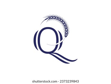 Initial Q Letter with Wheat Grain for Bakery, Bread, Cake, Café, Pastry, Healthy Food, Cafeteria, Home Industries Business Logo Vector Idea