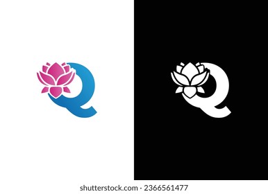 Initial Q lily flower logo. Letter Q vector alphabet with lily flower. ABC concept type as logo. Typography design