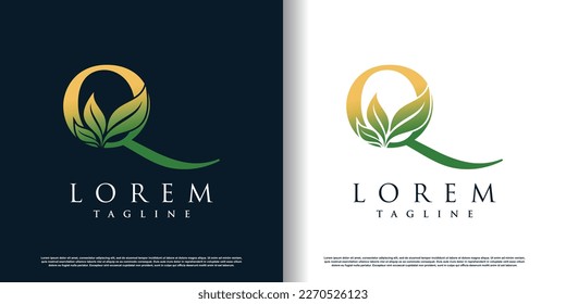 initial q logo design template with leaf icon and creative concept premium vector