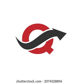 Initial Q logo, Letter Q And Financial Arrow Combination Sign. Finance Logo On Q Letter Concept. Marketing And Financial Business Logo