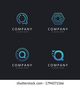 Initial Q logo with technology elements in blue color 