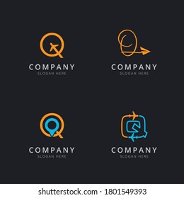 Logo inicial de Q con elementos de viaje en color naranja y azul