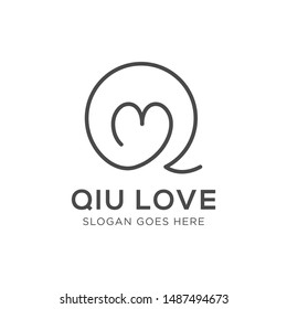 Initial Q and love logo design template / Monoline Q with love / Initial QM Logo