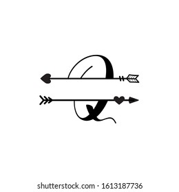 Initial q love monogram split letter vector isolated