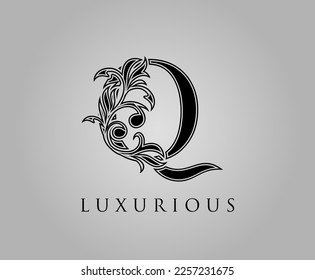 Initial Q Luxury Logo Icon. Classic Floral Q Letter Logo Design Vector.	