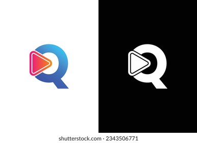 Initial Q Media Logo, letter Q with Play button, Usable for Brand and company Logos, Flat Design Logo Template, vector illustration