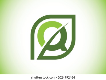 Initial Q monogram alphabet with abstract leaf. Eco-friendly logo concept. Font emblem. Modern vector logo for ecological business and company identity