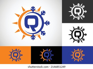 Initial Q monogram alphabet with abstract sun and snow. Air conditioner logo sign symbol. Hot and cold symbol.