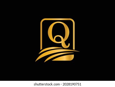 Alfabeto monograma Q inicial con agricultura. plantilla vectorial de diseño de logotipo agrícola. emblema de letra. Logo vectorial moderno para identidad empresarial y de empresa