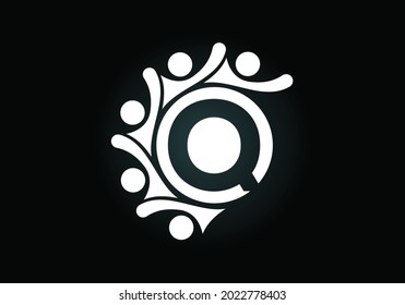 Initial Q monogram alphabet with connecting people. Team, cooperation logo sign symbol. Font emblem. Logo for corporate business collaboration and great work