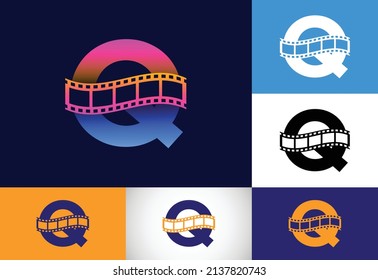 Initial Q monogram alphabet incorporated with film reel. Video and movie logo concept. Font emblem. Logo for the entertainment business and company identity