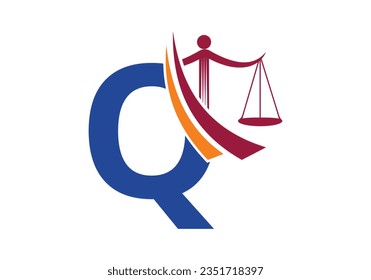 Initial Q monogram alphabet with law scale sign symbol. Lawyer And Justice, Law Attorney, Legal,  Law Office, Scale, Logo Template