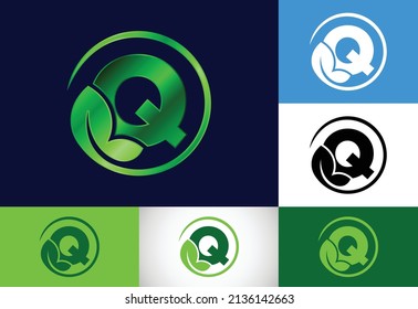 Initial Q monogram alphabet with leaf. Eco-friendly logo concept. Font emblem. Modern vector logo for ecological business and company identity