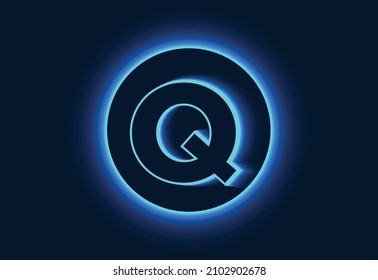 Initiales Q-Monogramm-Alphabet in einem Neonkreis. 
