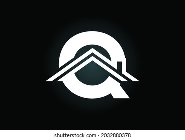 Initial Q monogram alphabet with the roof. Home or house sign. Real estate logo concept. Font emblem. Modern vector logo for Real estate business and company identity.
